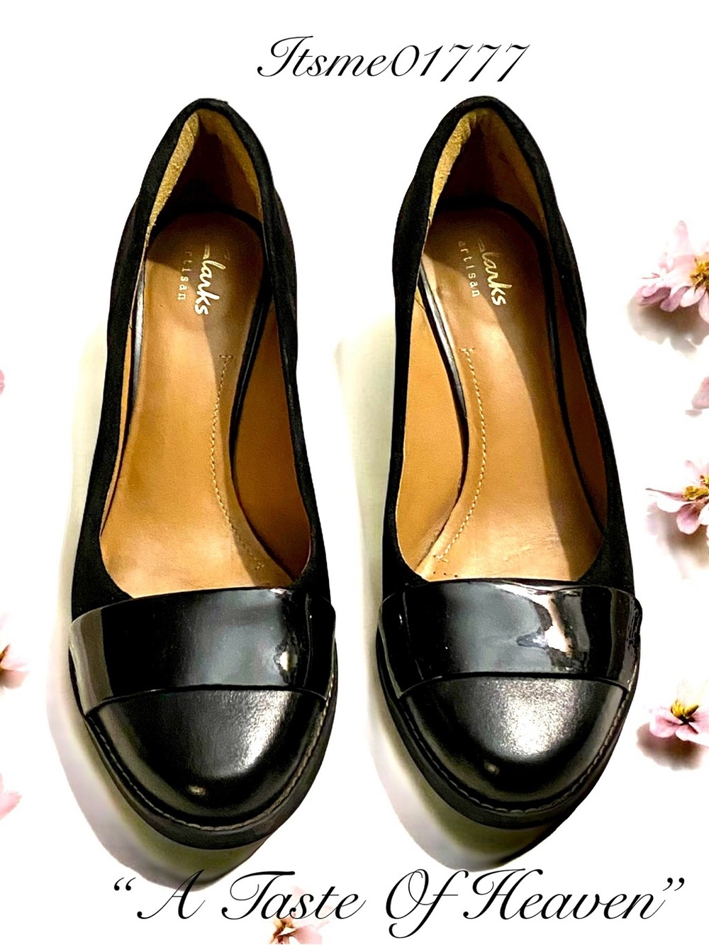 🌸 CLARKS Black Patent & Suede Loafer Flats